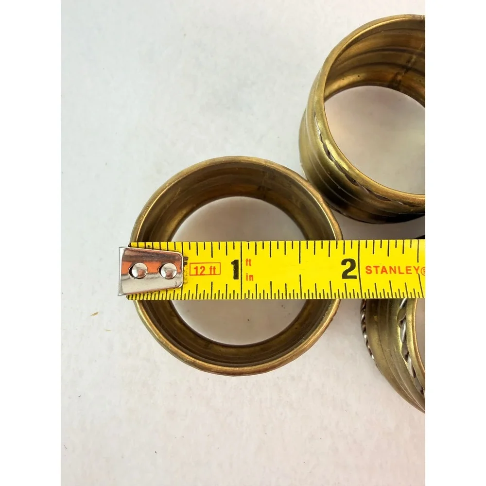 Vintage Brass Napkin Rings Set 4 Ribbed Rope Trim Gold Silver Tone‎ Mid Century